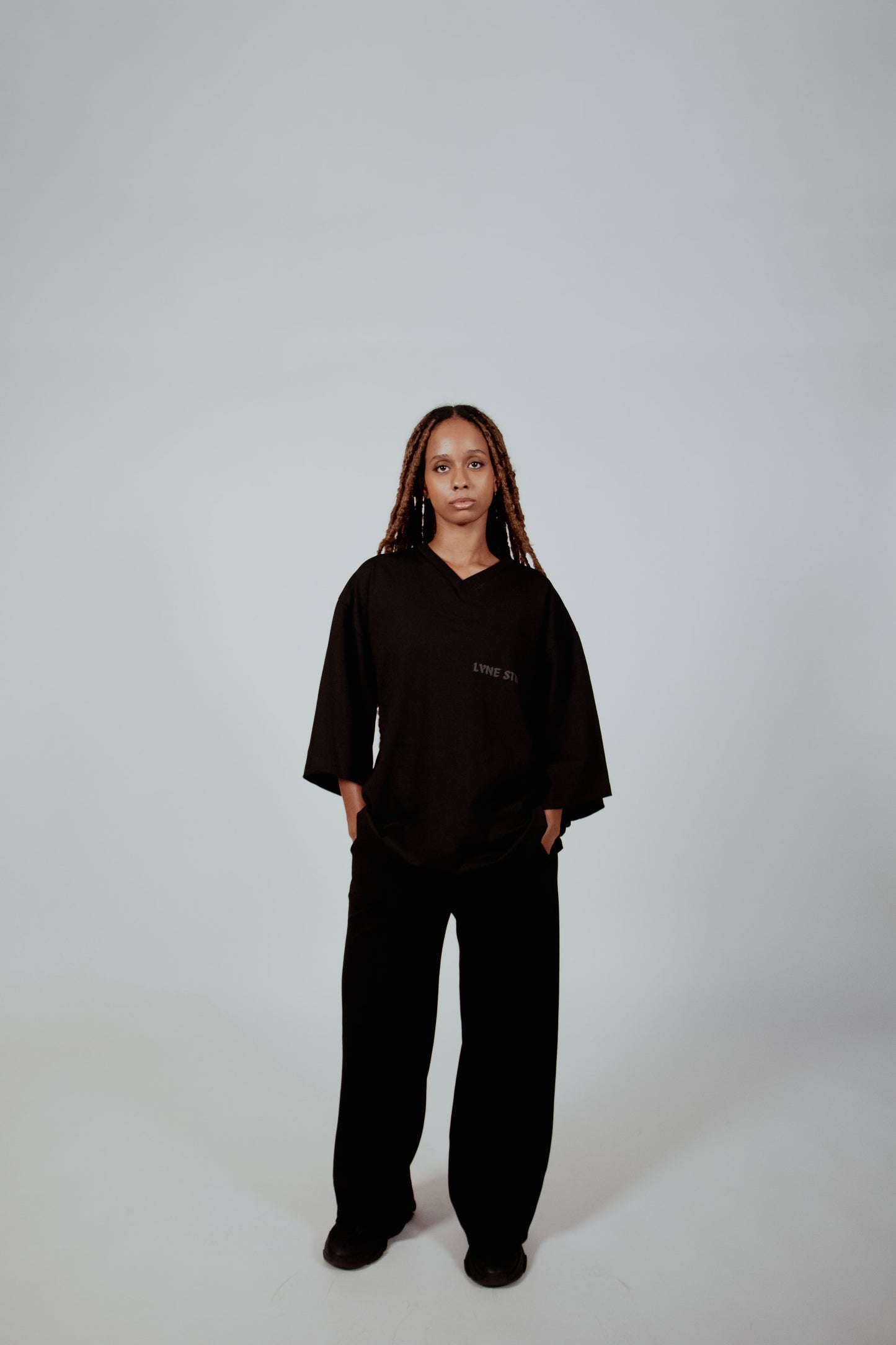 LESS WORRY MORE FAITH 3/4 OVERSIZED BLACK T-SHIRT