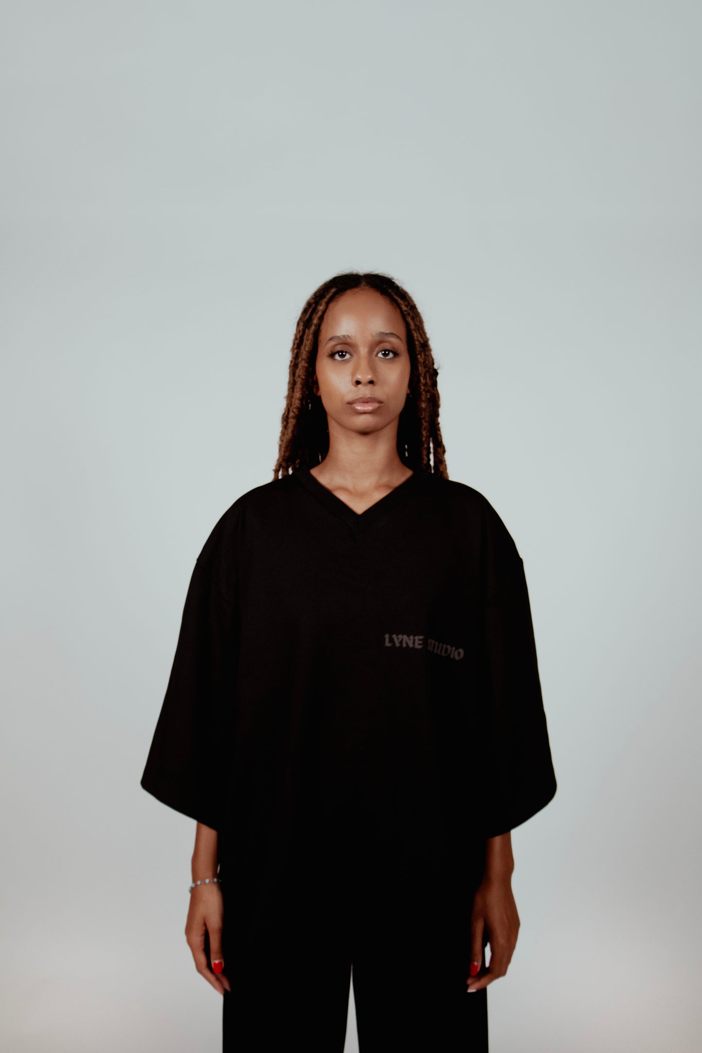 LESS WORRY MORE FAITH 3/4 OVERSIZED BLACK T-SHIRT